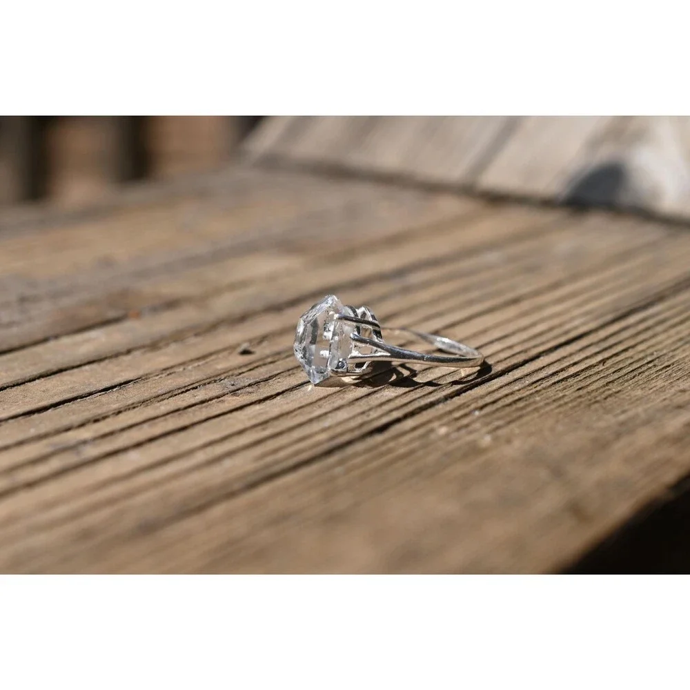Herkimer Diamond Ring Rustic dainty unique alternative simple boho minimalist na